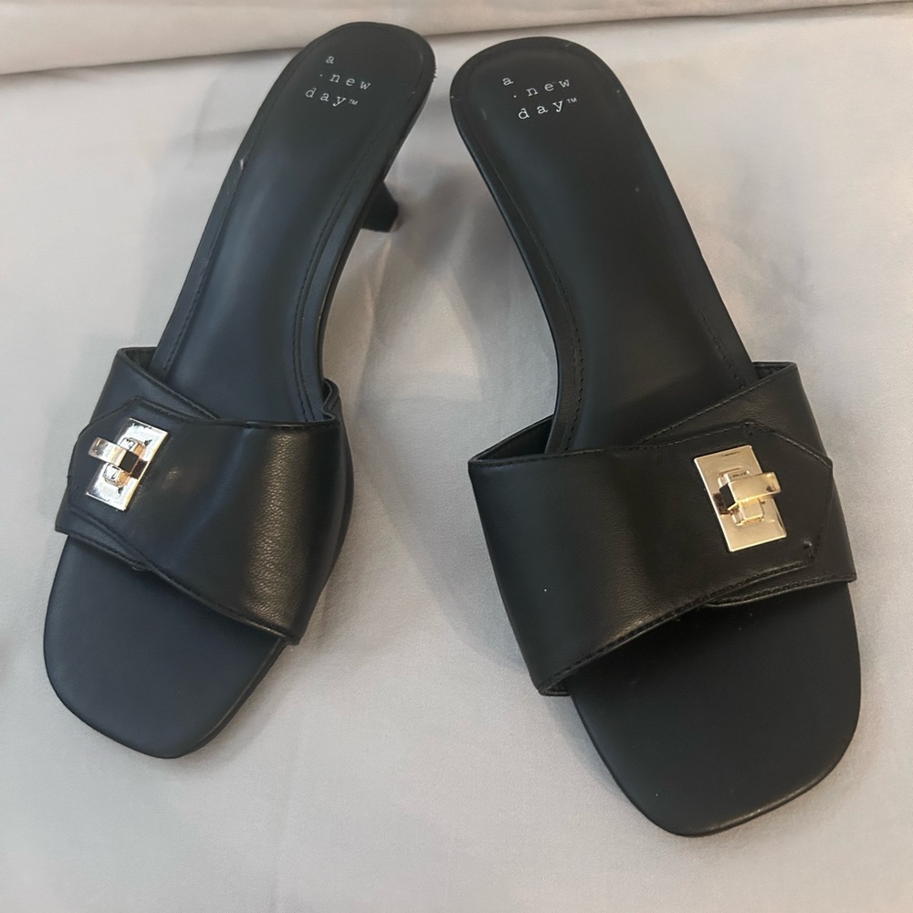 A New Day Black Mules with Metallic Detail